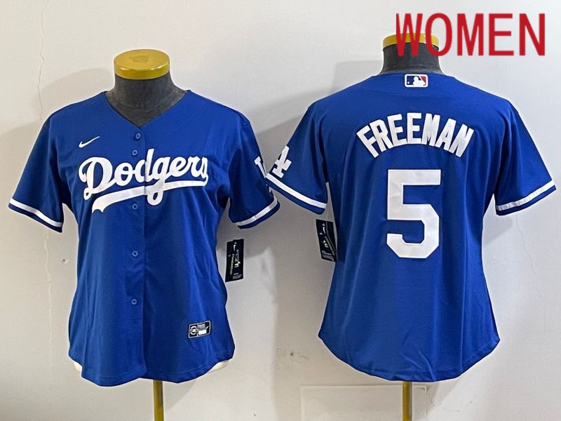 Women Los Angeles Dodgers 5 Freeman Blue Game 2024 Nike MLB Jersey style 11205